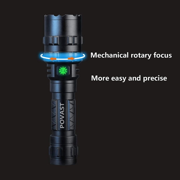 ZANHUA-PVL2 Zoomable Green Light Rechargeable Led Flashlight, 1200 lumens Outdoor Bright Torch Light with Battery for Hunting