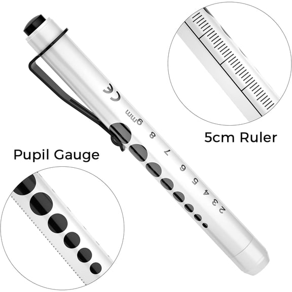 ZANHUA-Pen Lights for Nurses, 2 Pack Reusable Medical Light with Pupil Gauge and Ruler, White Light LED Penlight for Student Doctors EMT (Black/White)