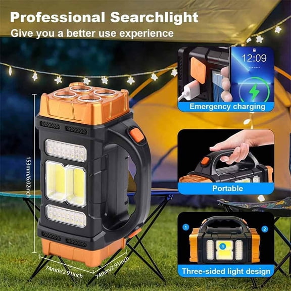 ZANHUA-Premium High Lumens LED Work Light Multipurpose Flashlight with Searchlight and Lantern Features - Rechargeable Outdoor Waterproof Solar Flashlight - Portable & Lightweight(Yellow