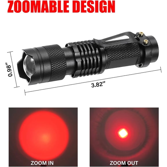 ZANHUA-Red Light Flashlight for Astronomy & Night Vision - Zoomable,Single Mode, AA Battery Operated, Portable Pocket Size,3-Pack