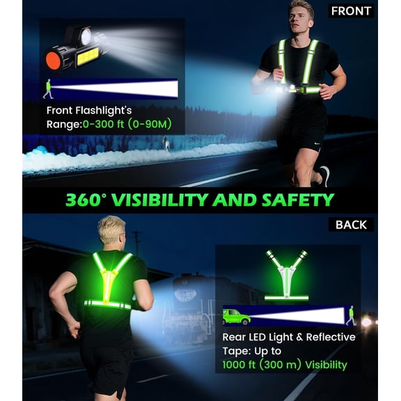 ZANHUA-Running Lights for Runners,90Adjustable LED Reflective Vest Running Gear,Rechargeable Chest Light Up Running Vest Night Walking Safety Gear for Night Walking/Cycling/Jogging