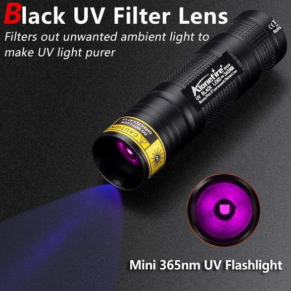 ZANHUA-SV110 Mini 365nm UV Flashlight USB C Rechargeable Blacklight Woods Lamp Money Detector Black Light for Pet Urine Detetector, Minerals, Rocks, AC Leaks with Built-in Battery