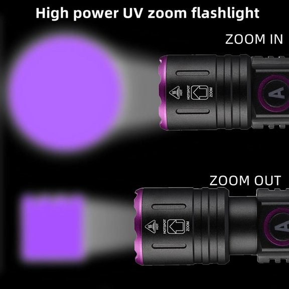 ZANHUA-SV87 395nm UV Flashlight Zoom 5W Type C USB Rechargeable Black Light Money Detector for Resin Curing, Pet Urine Detection, Scorpion, Fishing, Minerals, Leaks, Cure Glue with Battery