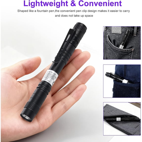 ZANHUA-Small Black Light Flash Light 395nm UV Flashlight with Clip Waterproof Ultraviolet Flashlight for Leak for Pet Urine Detection Leak Dry Stains Hotel Inspection 2 Pack