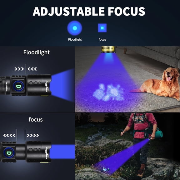 ZANHUA-UV Flashlight 365nm Light Mini USB Rechargeable Ultraviolet LED Blacklight Woods Lamp Powerful Fluorescent Portable Detector for Pet Urine Stains, Uranium Glass, Money, Resin Curing