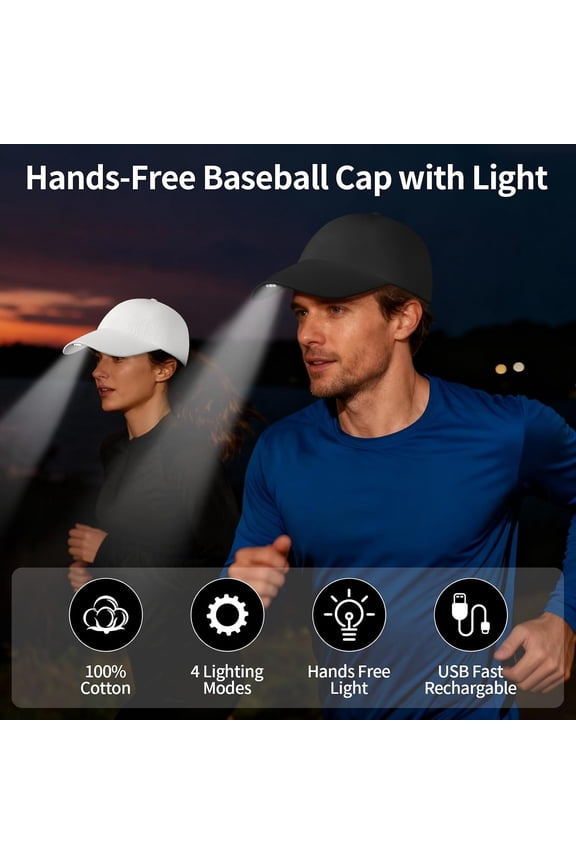 -Unsex LED Baseball Cap, USB Rechargeable Baseball Cap with Light, Adjustable LED Hat Light for Fishing Jogging Camping