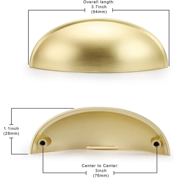 ZANHUA-goldenwarm 5 Pack 3 in Light Brass Bin Cup Pulls Brushed Gold Cabinet Pulls Gold Cup Drawer Dresser Hardware Closet Door Pull