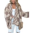 thumbnail image 1 of ZANKLEY Casual Cardigan Sweater for Women Fall Long Sleeve Open Front Knit Sweaters Checkered Outwear Coat, 1 of 12