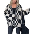 thumbnail image 1 of ZANKLEY Casual Cardigan Sweater for Women Fall Long Sleeve Open Front Knit Sweaters Checkered Outwear Coat, 1 of 7
