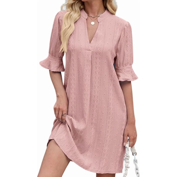 ZANKLEY Dress for Women V Neck Short Sleeves Casual Flowy Summer Beach Vacation Shifts