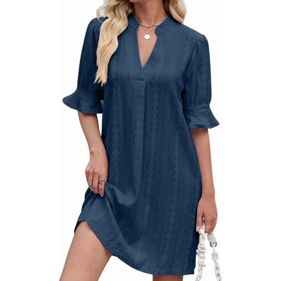 ZANKLEY Dress for Women V Neck Short Sleeves Casual Flowy Summer Beach Vacation Shifts