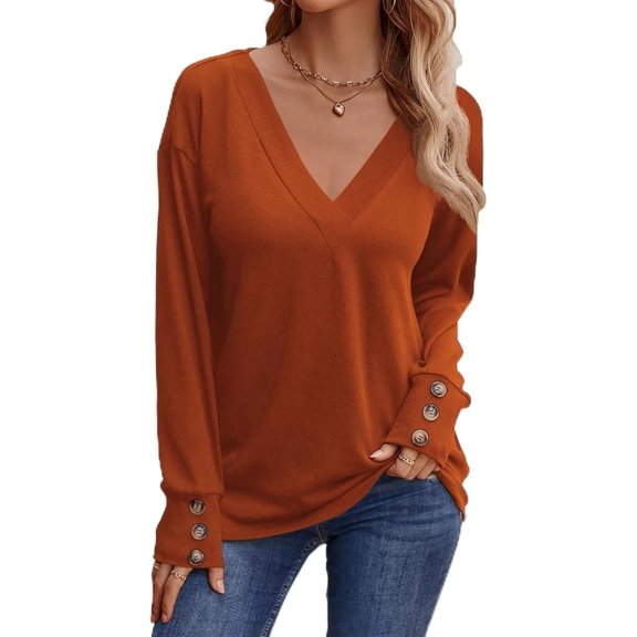 ZANKLEY For Women, Plus Size Tops For Women, V Neck Long Sleeve Shirts For Women, Tunic Tops To Wear With Leggings