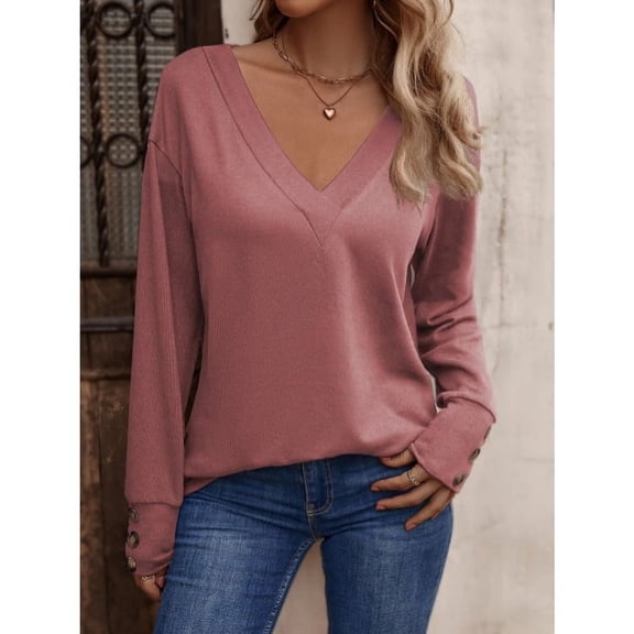 ZANKLEY For Women, Plus Size Tops For Women, V Neck Long Sleeve Shirts For Women, Tunic Tops To Wear With Leggings