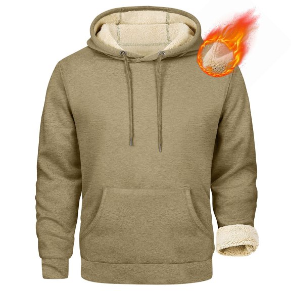 ZANKLEY Men's Heavy Casual Hoodie Lined Pullover Thick Winter Hooded Sweatshirt