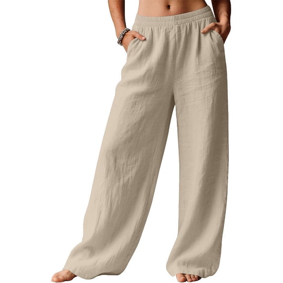 ZANKLEY Pants Women Wide Leg Palazzo Summer Flowy Pants Beach Vacation Clothes Elastic Waist Travel Trousers with Pockets