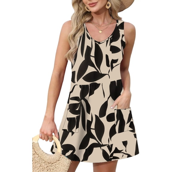 ZANKLEY Summer Casual Dresses for Women Loose Fit Sleeveless V Neck Sundress with Pocket