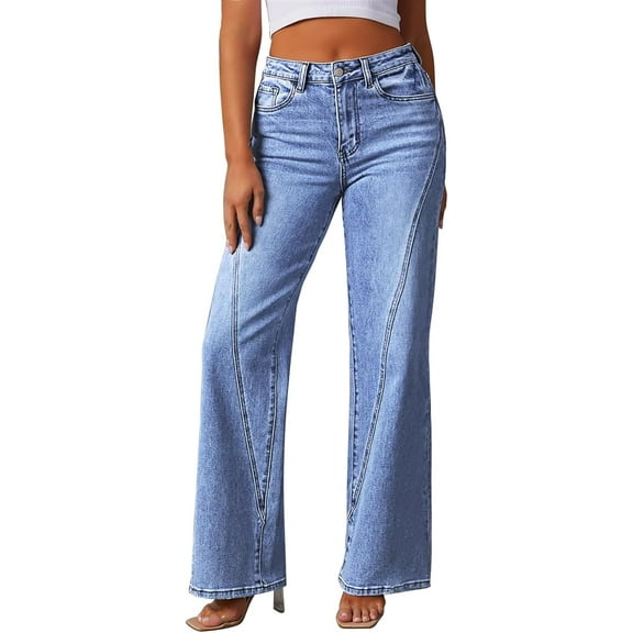 ZANKLEY Wide Leg Jeans for Women 2025 High Waisted Casual Loose Fit Denim Pants Trendy Seamed Long Trousers with Pockets