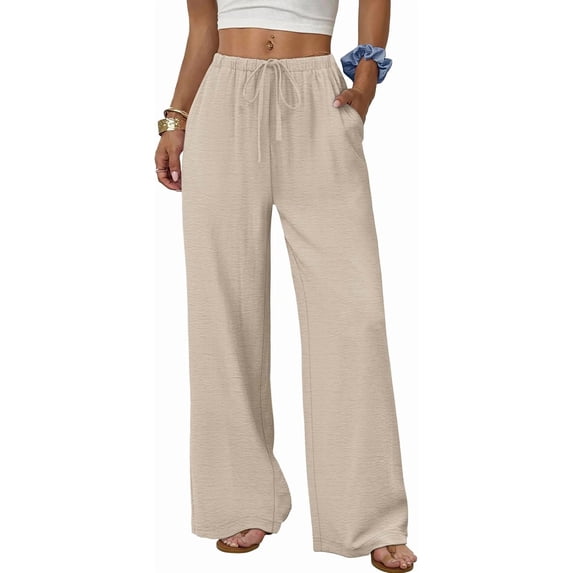 ZANKLEY Wide Leg Pants for Women Flowy Palazzo Drawstring Elastic Waist Trousers with Pockets Summer Beach Vacation Clothes