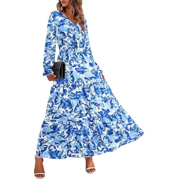 ZANKLEY Women Summer Dresses Casual  Maxi Dresses Cute Floral Long Dress Wedding Guests Dress