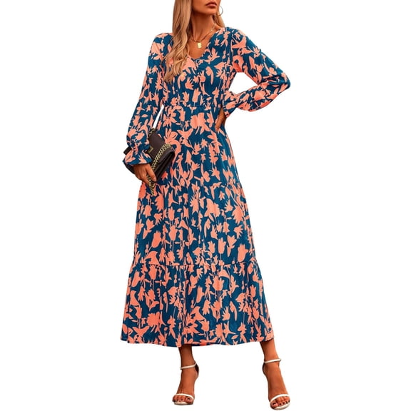 ZANKLEY Women Summer Dresses Casual  Maxi Dresses Cute Floral Long Dress Wedding Guests Dress
