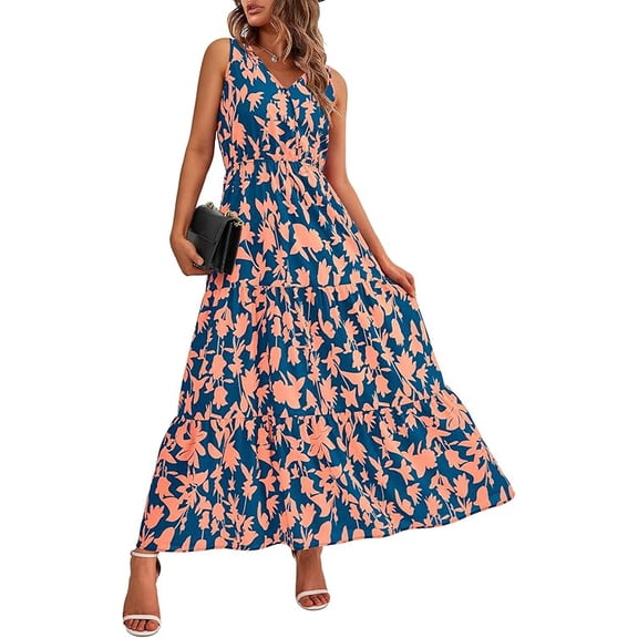 ZANKLEY Women Summer Dresses Casual Maxi Dresses Cute Floral Long Dress Wedding Guests Dress