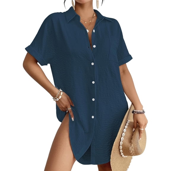 ZANKLEY Women Swimsuit Coverup Shirt Dress Button Down Bathing Suit Cover Up Beachwear