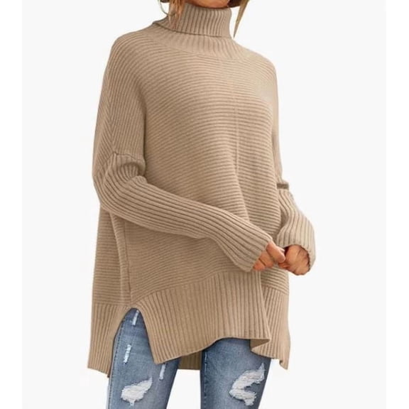 ZANKLEY Women's Oversized Turtleneck Sweaters Fall Batwing Sleeve Ribbed Tunic Sweater