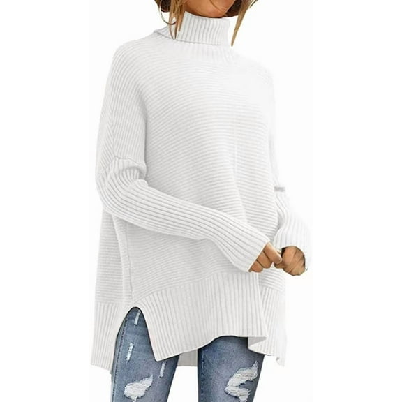 ZANKLEY Women's Oversized Turtleneck Sweaters Fall Batwing Sleeve Ribbed Tunic Sweater