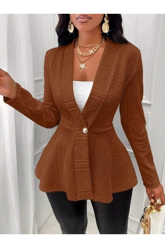 Women's Peplum Blazer Jackets Business Casual Work Blazers Textured Button Front Long Sleeve Fall Outfits