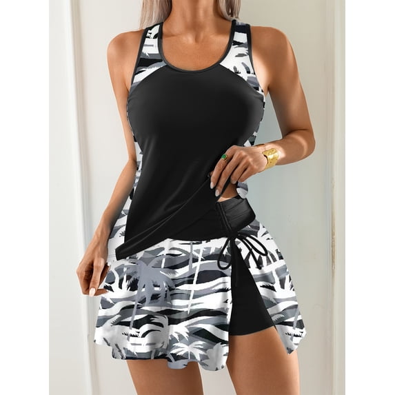 ZANKLEY Women's Tankini Swimsuits Tummy Control Two Piece Bathing Suits Modest Swim Tank Top with Skirt Bottom 2026