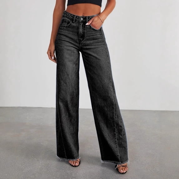 ZANKLEY Women's Wide Leg Jeans High Waisted Raw Hem Comfort baggy Pants