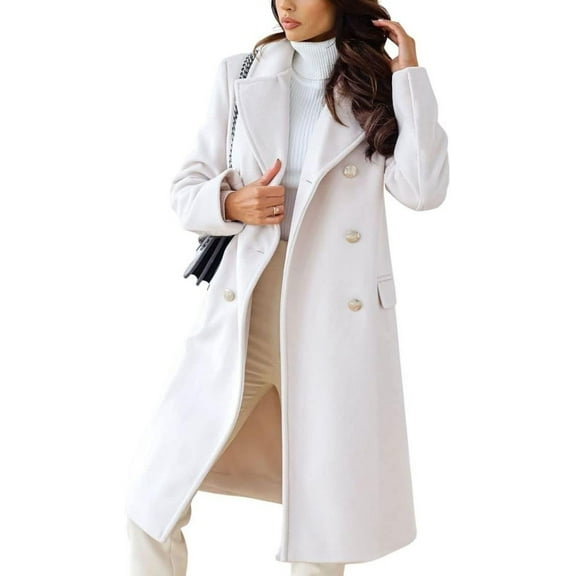 ZANKLEY Women's Winter Lapel Double Breasted Office Work Long Pea Coat Overcoat