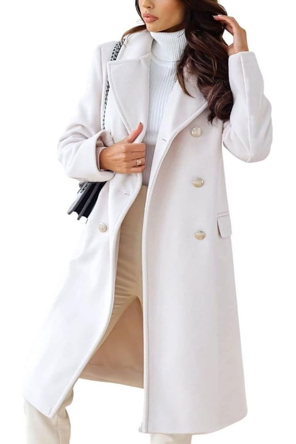 Women's Winter Lapel Double Breasted Office Work Long Pea Coat Overcoat