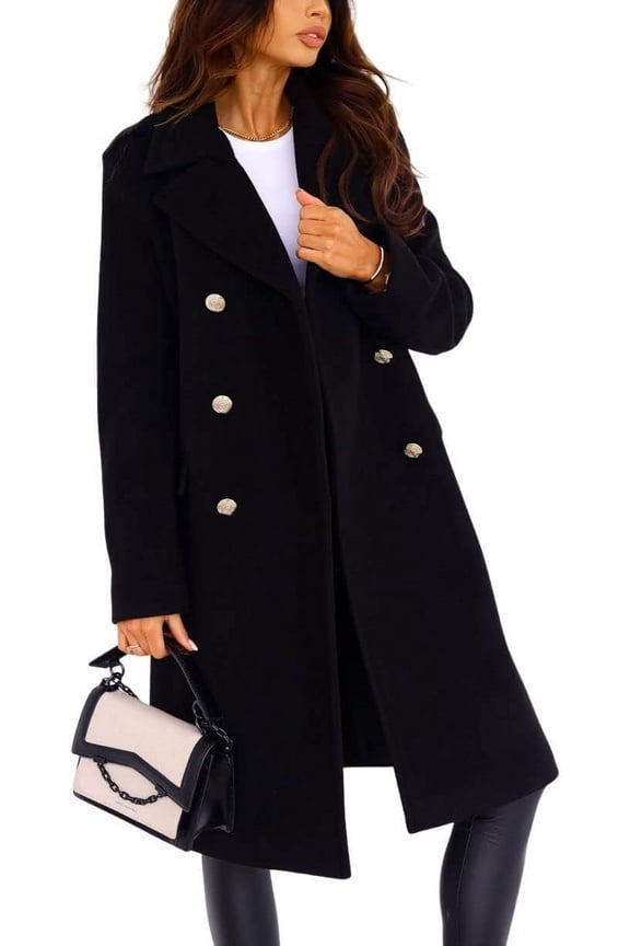Women's Winter Lapel Double Breasted Office Work Long Pea Coat Overcoat