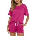 thumbnail image 1 of ZANKLEY Womens 2 Piece Short Sleeve Pajama Set with Pocketed Drawstring Shorts Soft Casual Loungewear for Summer Sleep and Lounge, 1 of 11