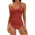 thumbnail image 1 of ZANKLEY Womens Halter Tankini Two Piece Bathing Suit V Neck Ruched Swimwear, 1 of 10