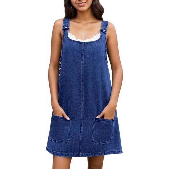 ZANKLEY Womens Summer Adjustable Strap Denim Overalls Dress with Pockets