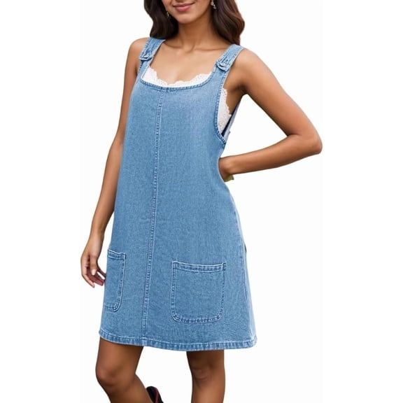 ZANKLEY Womens Summer Adjustable Strap Denim Overalls Dress with Pockets
