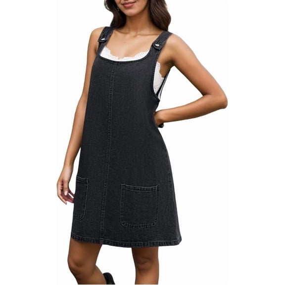 ZANKLEY Womens Summer Adjustable Strap Denim Overalls Dress with Pockets