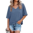 thumbnail image 1 of ZANKLEY Womens Summer V Neck Oversized T Shirt Casual Short Sleeve Loose Fit Flowy Basic Top, 1 of 12