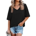 thumbnail image 1 of ZANKLEY Womens Summer V Neck Oversized T Shirt Casual Short Sleeve Loose Fit Flowy Basic Top, 1 of 12