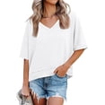 thumbnail image 1 of ZANKLEY Womens Summer V Neck Oversized T Shirt Casual Short Sleeve Loose Fit Flowy Basic Top, 1 of 12