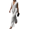 thumbnail image 1 of ZANKLEY Womens Two Piece Outfit V Neck Peplum Top and Wide Leg Pants Set Casual Dressy Summer Vacation Wear, 1 of 13