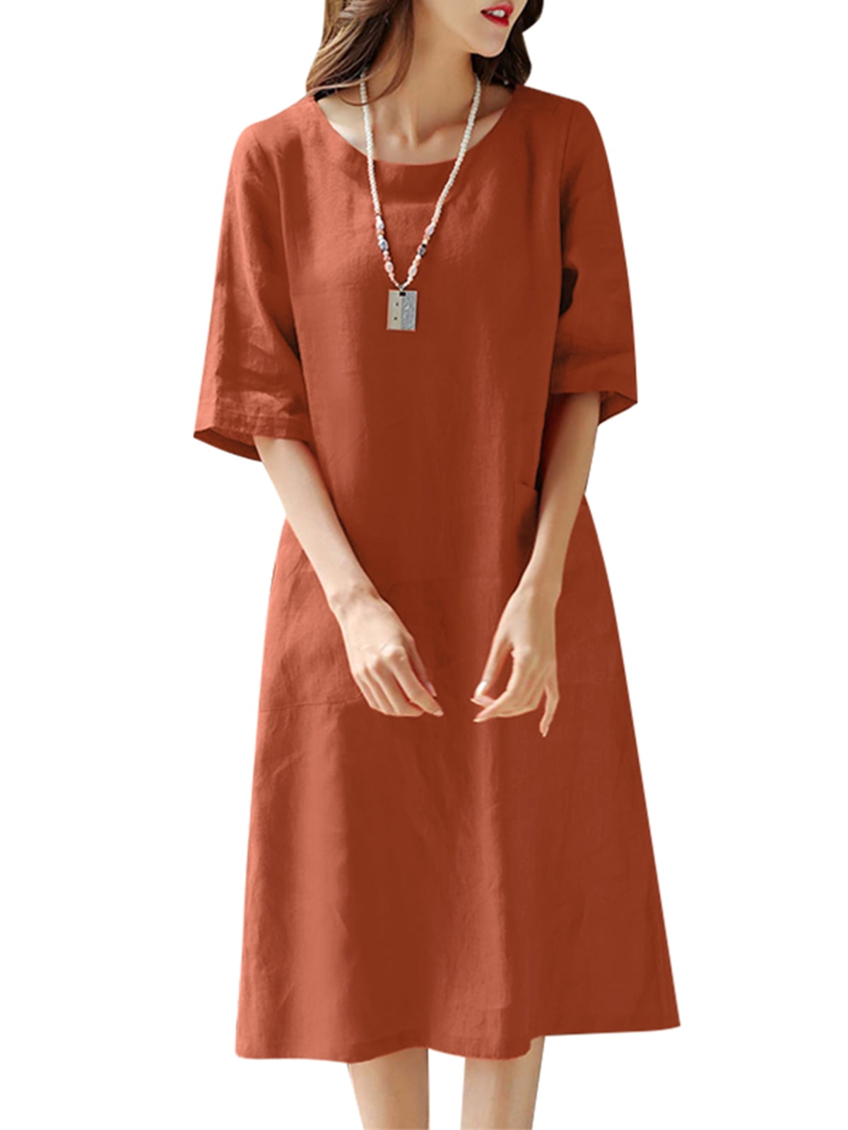 white christmas dresses Cotton Midi Relaxed Fit Dress M