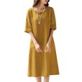 thumbnail image 1 of ZANZEA Cotton Line O-Neck Half Sleeve Side Pockets Mid-Calf Length Dresses Womens, 1 of 6