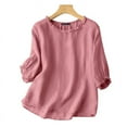 thumbnail image 1 of ZANZEA Cotton Three Quarter Sleeve O-Neck Solid Color Ruffles Blouses Womens, 1 of 3