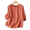 thumbnail image 1 of ZANZEA Cotton Three Quarter Sleeve O-Neck Solid Color Ruffles Blouses Womens, 1 of 3