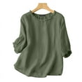 thumbnail image 1 of ZANZEA Cotton Three Quarter Sleeve O-Neck Solid Color Ruffles Blouses Womens, 1 of 3