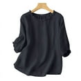 thumbnail image 1 of ZANZEA Cotton Three Quarter Sleeve O-Neck Solid Color Ruffles Blouses Womens, 1 of 3