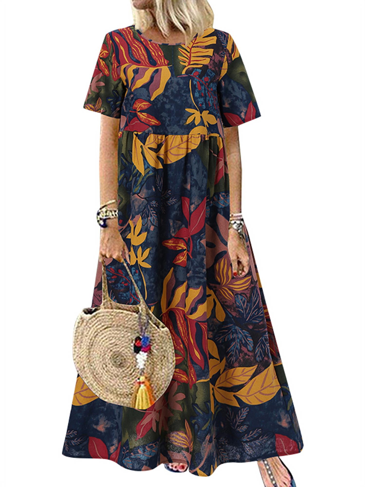 zanzea boho dress Dresses for Women Daily Leaves Printed Tank Swing Long Maxi bohemian_dresses Pink birthday gown | Select Boot Size:43